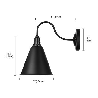 Industrial Wall Sconce with 7.09''W Cone Metal Shade in Black/White Finish