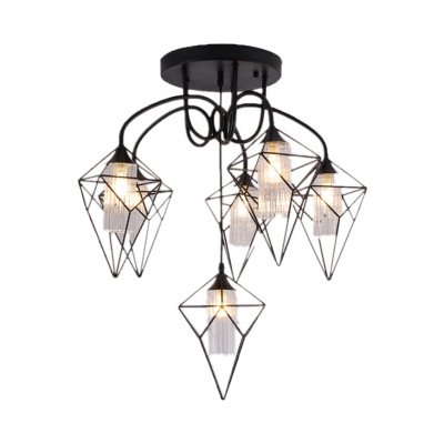 Industrial Wire Cage Semi Flush Ceiling Light 4 6 Lights Metal And Glass Ceiling Light In Black Beautifulhalo Com