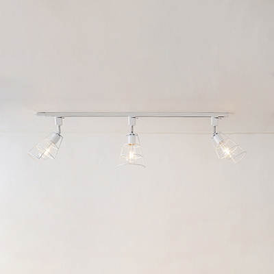 Industrial Wire Frame Semi Flush Light 3 Lights Metal Ceiling Light in Black/White for Bar