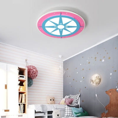 Kindergarten Compass Shape Overhead Light Lovely Pink and Blue LED Flush Mount Light in Warm