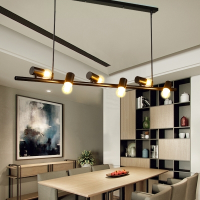 Kitchen Linear Island Fixture Metal 6/8 Lights Vintage Style Black Ceiling Lamp