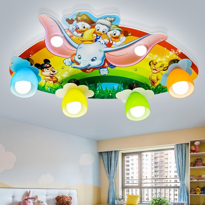 Lovely Cartoon Pattern Ceiling Mount Light Kindergarten Bedroom Decorative Wood Acrylic Overhead Light