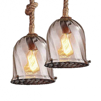 Swirl Glass Bell Ceiling Light Single Bulb Industrial Hanging Light with Hanging Rope and Metal Mesh
