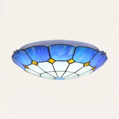 Tiffany Style Flush Mount Light Dome 4 Lights Glass Light Fixture in White and Blue