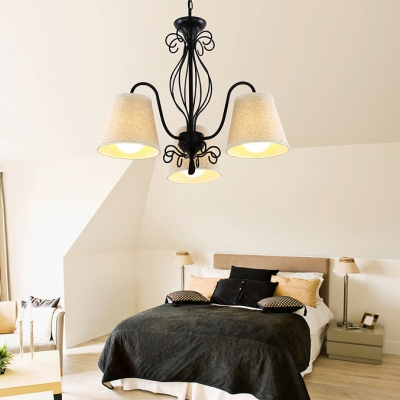 Traditional Black Pendant Light with Tapered Shade 3 Lights Metal Chandelier for Study Room