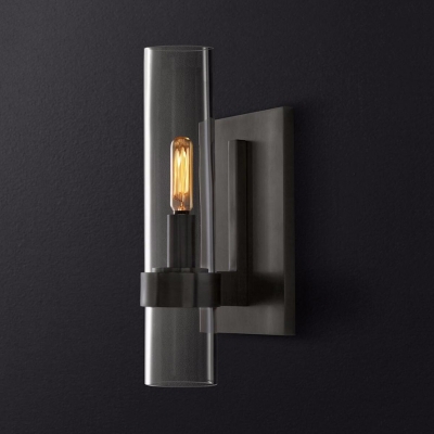 Traditional Cylinder Shade Wall Lamp 1 Light Metal and Clear Glass Sconce Light in Black/Brass for Bathroom