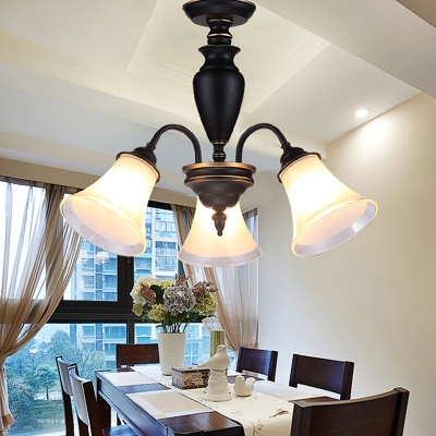 Vintage Style Bell Chandelier Frosted Glass 3/6/8 Lights Black Pendant Lighting for Living Room