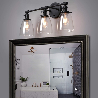 Vintage Style Black Wall Lamp with Bell Shape 3 Lights Metal and Clear Glass Wall Light for Indoor