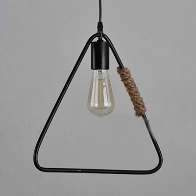 Vintage Triangle Pendant Lighting Kitchen Single Light Metal Hanging Light in Black