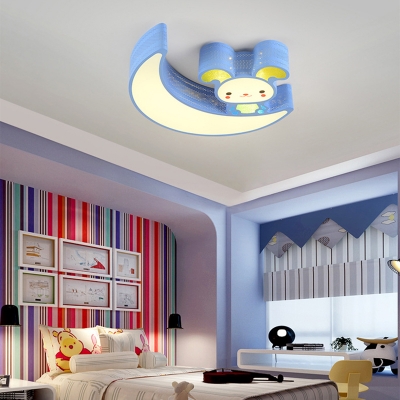 Warm Lighting/Stepless Dimming Ceiling Light White/Blue Rabbit Mood Shape Light Fixture for Child Bedroom