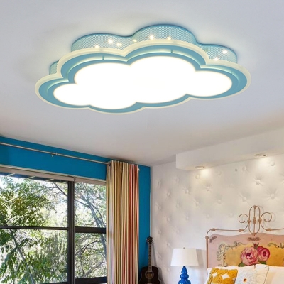 White Lighting Flush Mount Light Cute Blue Cloud Shape Acrylic Metal Ceiling Light for Kindergarten