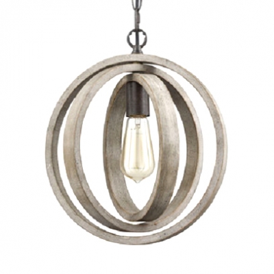 Wood Gyroscope Shade Ceiling Light 1 Light Rustic Style Pendant Light for Kitchen Dining Room