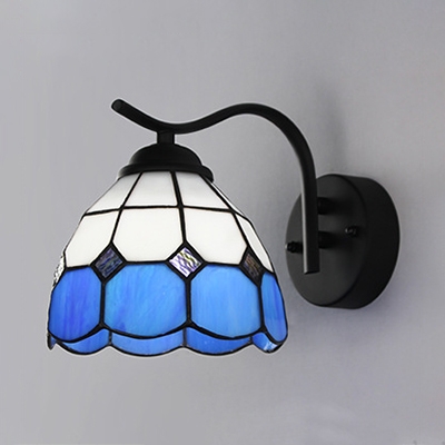 1 Light Dome Sconce Tiffany Style Stained Glass Hanging Wall Light for Hotel Restaurant