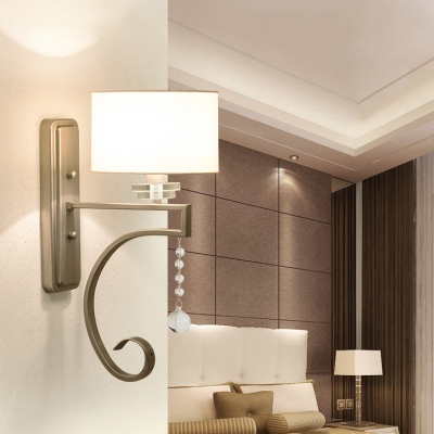 1 Light Drum Shade Wall Light Elegant Style Metal Wall Lamp with Clear Crystal for Shop Hallway