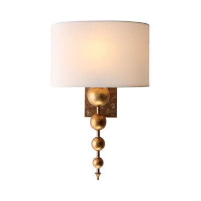 1 Light White Drum Wall Lamp Classic Style Metal Sconce Light in Aged Brass for Restaurant Shop