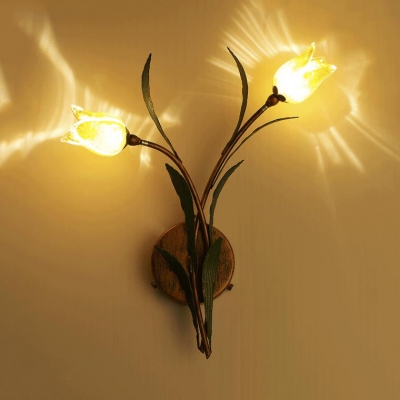 2/3/5 Lights Bloom Shape Wall Lamp Decorative Yellow Glass Metal Wall Light for Living Room Restaurant