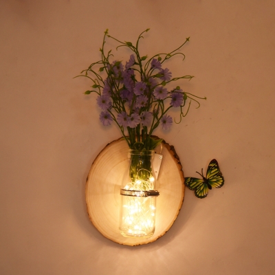 Rustic Style String Light with Bottle and Plant Decoration Wood and Clear Glass Fairy Light for Foyer