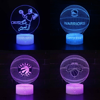 7 Color Changing LED Night Lamp Bedroom Kitchen Basketball Pattern 3D Illusion Light with Touch Sensor