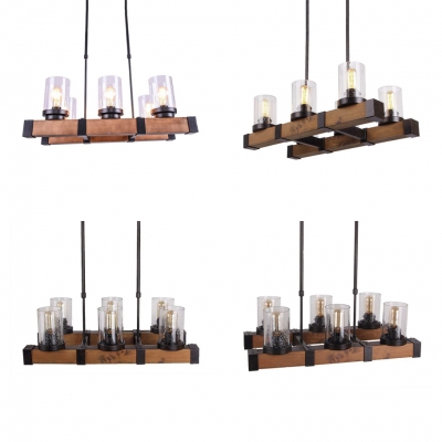 American Rustic Cylinder Shade Island Light 3/6 Lights Metal Clear Glass Pendant Light for Kitchen