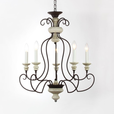 American Rustic White Candle Chandelier 3/4/5 Lights Metal Light Fixture for Dining Room Foyer