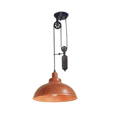 Antique Style Dome Shape Pendant with Pulley 1 Light Metal Hanging Light for Dining Room Kitchen