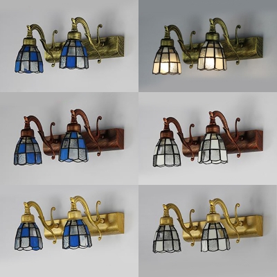 Antique Style Dome Wall Light Metal 2 Lights Blue/White Sconce Light for Dining Room