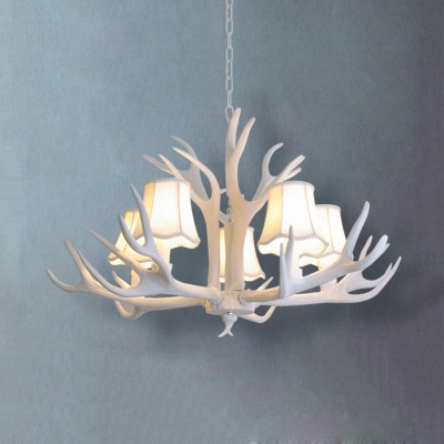 Antlers Decoration Pendant Light with Tapered Shade 3/4/5 Lights Antique Style Chandelier for Bedroom