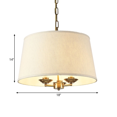 Bedroom Study Tapered Shade Chandelier Metal and Fabric 3 Lights Rustic Style Hanging Light