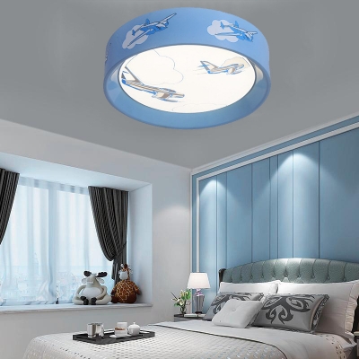 Blue Round Shape Overhead Light Plane Pattern Slim Panel Acrylic LED Ceiling Mount Light for Boy Girl Room