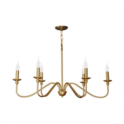 Candle Shape Bedroom Hallway Chandelier Metal 4/6/8 Lights Vintage Style Suspension Light in Brass