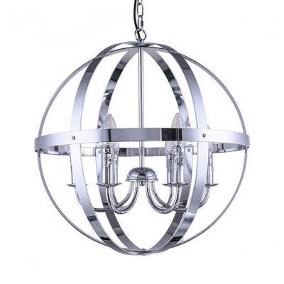 Candle Shape Dining Room Hanging Light Metal 3/6 Lights Antique Chandelier with Globe Shade in Black/Chrome/Nickle
