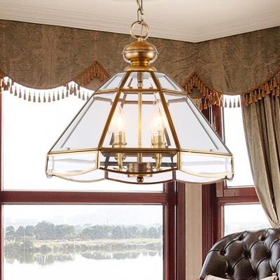 Candle Shape Living Room Chandelier Clear Glass and Metal 4 Lights Traditional Pendant Lamp