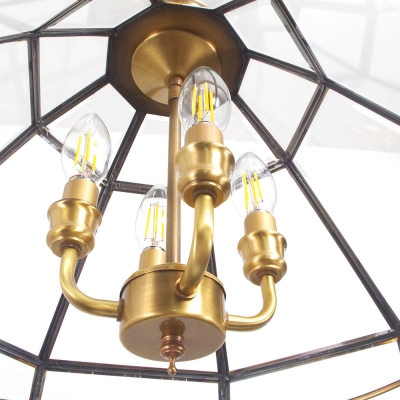 Candle Shape Living Room Chandelier Clear Glass and Metal 4 Lights Traditional Pendant Lamp