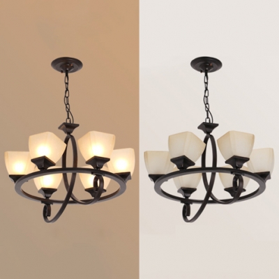 Classic Up Lighting Suspension Light Metal Frosted Glass 4/6/8/9 Lights Chandelier for Bedroom Dining Room