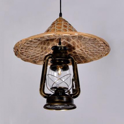 Copper/Bronze Kerosene Hanging Lamp Single Light Antique Metal Pendant Lamp
