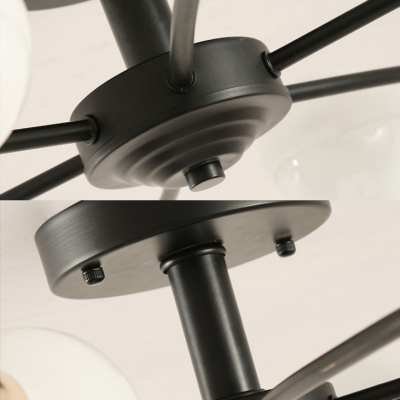 Creative Black Semi Flush Mount Light with Twist Arm 3/6/8 Lights Metal Ceiling Lamp for Bedroom