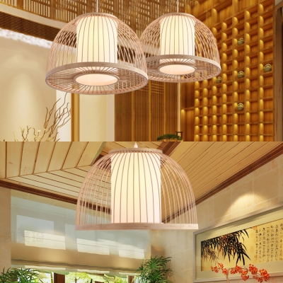 Domed Shape Restaurant Ceiling Fixture Single Light Antique Style Bamboo Ceiling Light Fixture
