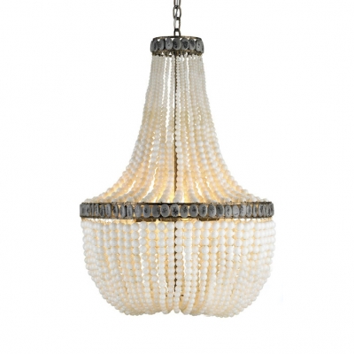European Style Hanging Light with Beads 5 Lights Wood and Metal Chandelier Light for Foyer