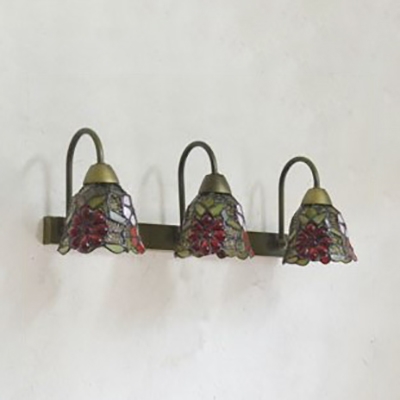 Flower/Fruit Wall Light 3 Lights Rustic Style Stained Glass Sconce Light for Hallway Bedroom