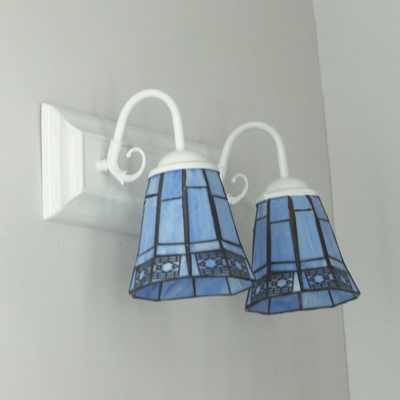 Glass Bell Shade Sconce Light 2 Lights Tiffany Style Wall Lamp for Living Room Bedroom