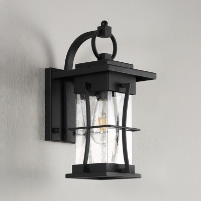 Glass Rectangle/Pillar Wall Light Outdoor Single Light Vintage Wall Sconce in Black