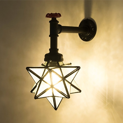 Glass Star Wall Light with Pipe 1 Head Vintage Style Sconce Light for Restaurant Cafe
