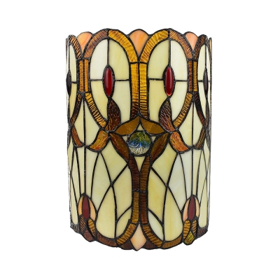 Stained Glass Cylinder Sconce Light Tiffany Style Antique Wall Lamp for Dining Room Living Room