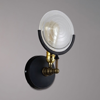 Industrial Circle Wall Light Metal and Glass Single Light Black Sconce Light for Bedroom Kitchen