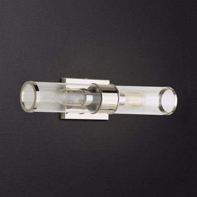 Kitchen Foyer Cylinder Wall Light Metal Clear Glass 2 Lights Classic Brass/Chrome Wall Lamp