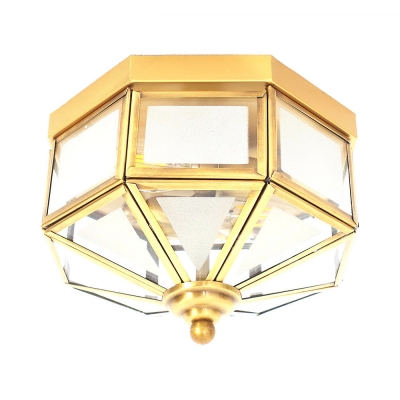 Living Room Flush Mount Light Glass 2 Lights Antique Style Ceiling Lamp in Brass