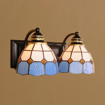 

Mediterranean Style Dome Wall Light Stained Glass 2 Lights Sconce Light for Bedroom Kitchen, HL524418