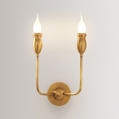 Metal Candle Wall Light 1/2 Light Colonial Style Sconce Light in Brass for Kitchen Restaurant