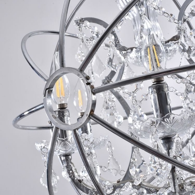 Metal Orb Chandelier 6 Lights Elegant Pendant Lighting with Clear Crystal Decoration for Hotel Restaurant