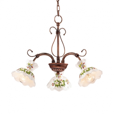 Metal White Flower Shade Chandelier 3/5 Lights Antique Style Pendant Lamp in Rust for Living Room